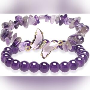 Amethyst Butterfly Healing Bracelet Set
